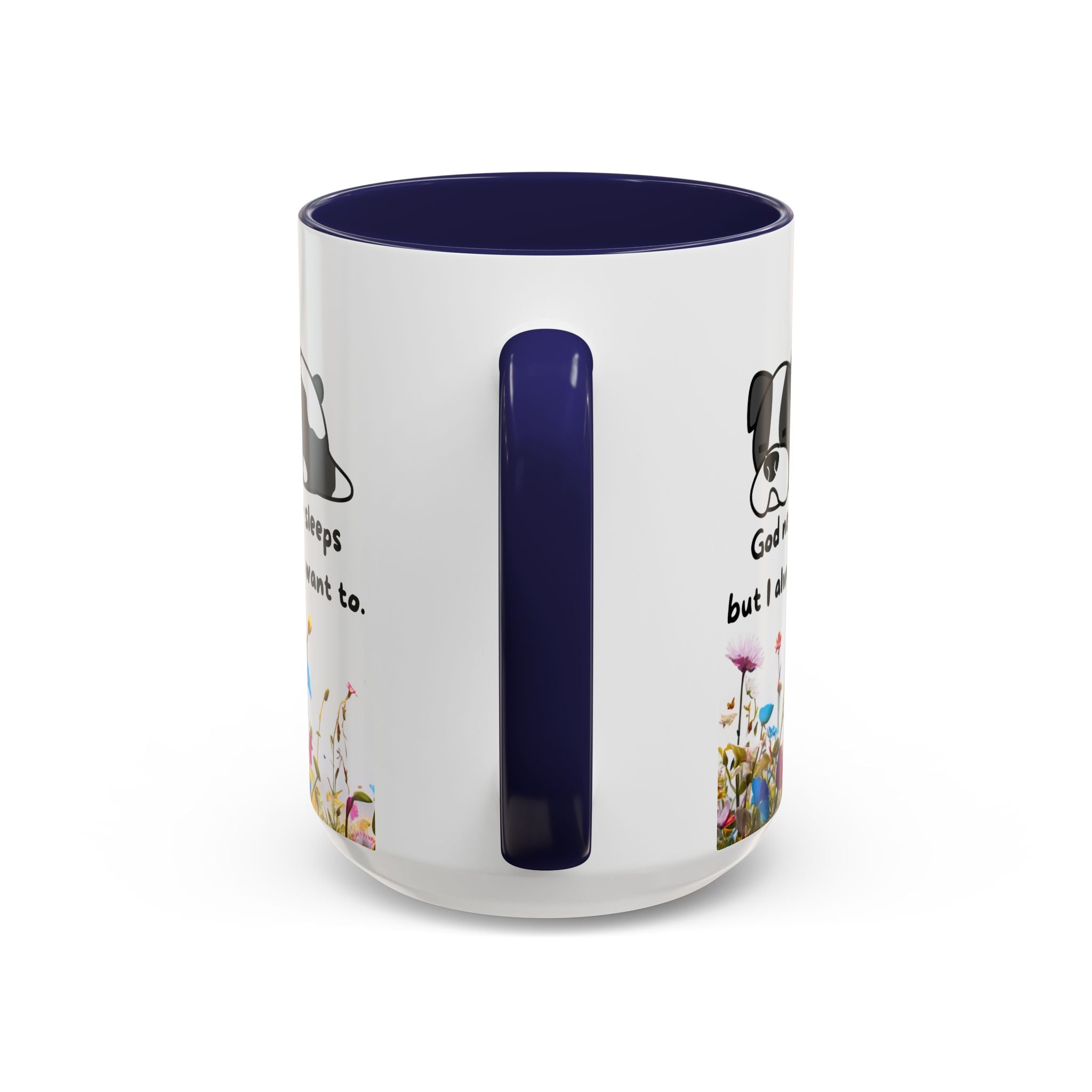 Christian  11oz and 15oz Accent Coffee Mug "God never sleeps" (with flowers)