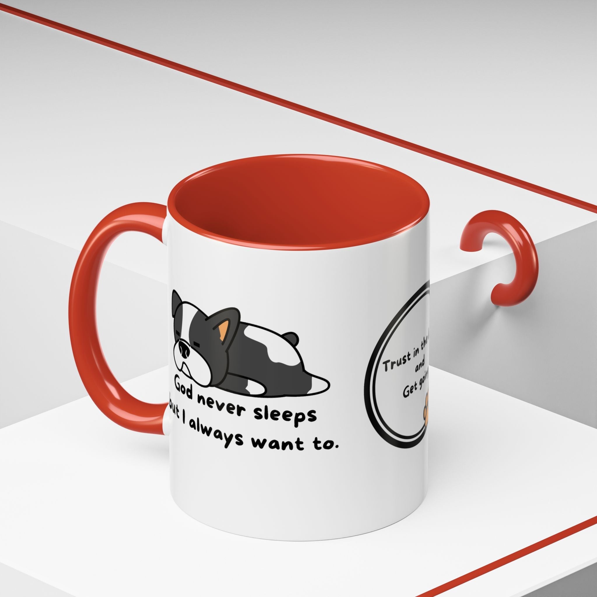 Christian "God never sleeps" 11 oz and 15oz Accent Mug, multiple colors, Christian Mug