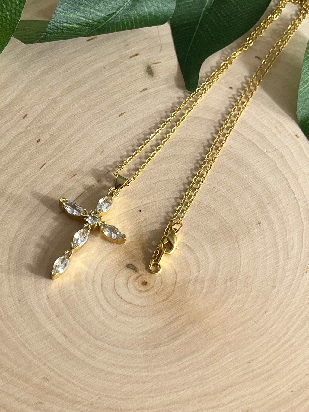 Saved Gold Necklace: 18K Gold-Filled Crystal Cross Pendant