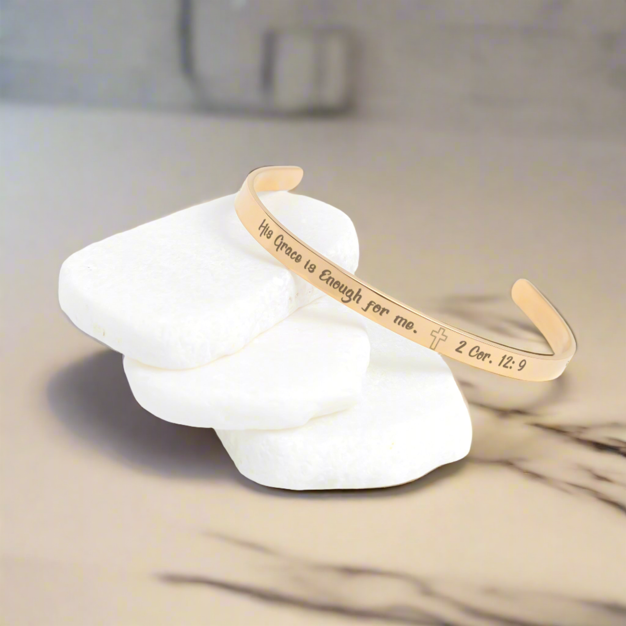 His Grace is Enough for me, Christian bracelet - Stainless steel with 18K Gold, Rose Gold, or Silver plating