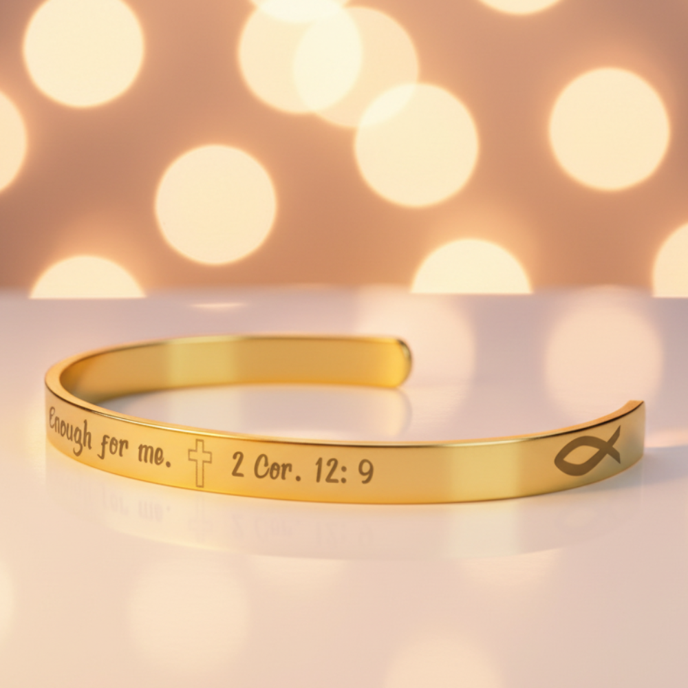 His Grace is Enough for me, Christian bracelet - Stainless steel with 18K Gold, Rose Gold, or Silver plating