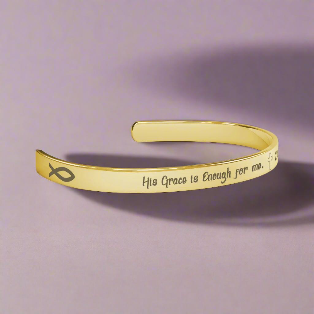 His Grace is Enough for me, Christian bracelet - Stainless steel with 18K Gold, Rose Gold, or Silver plating
