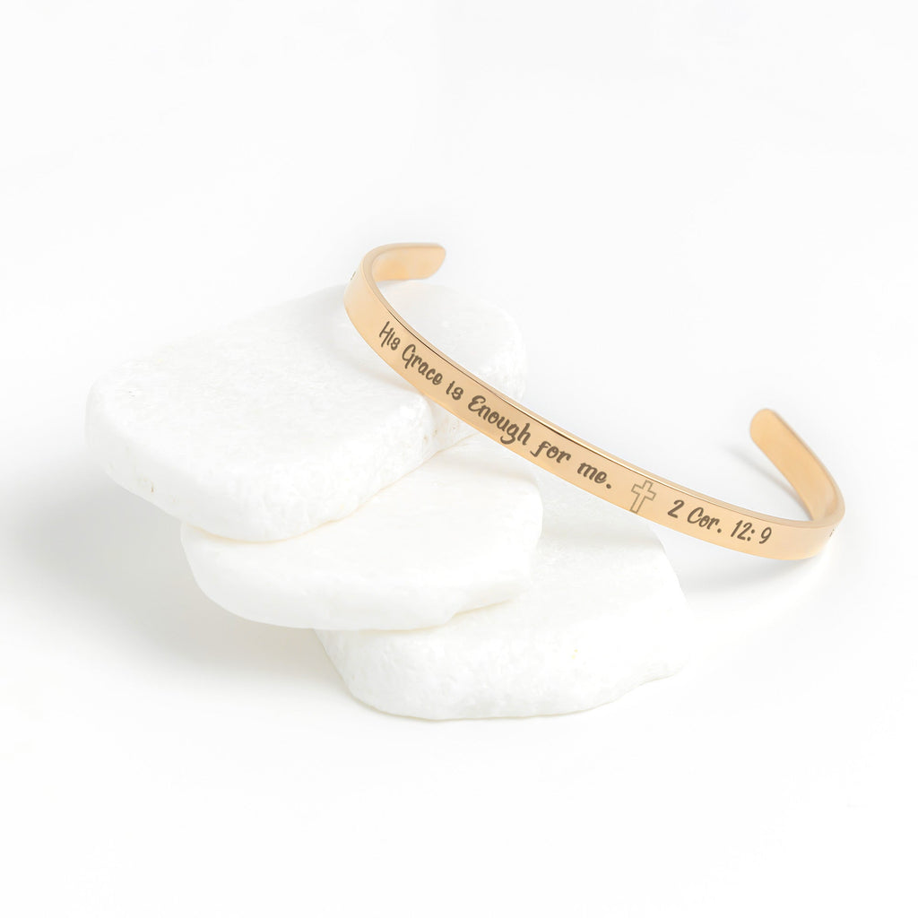 His Grace is Enough for me, Christian bracelet - Stainless steel with 18K Gold, Rose Gold, or Silver plating