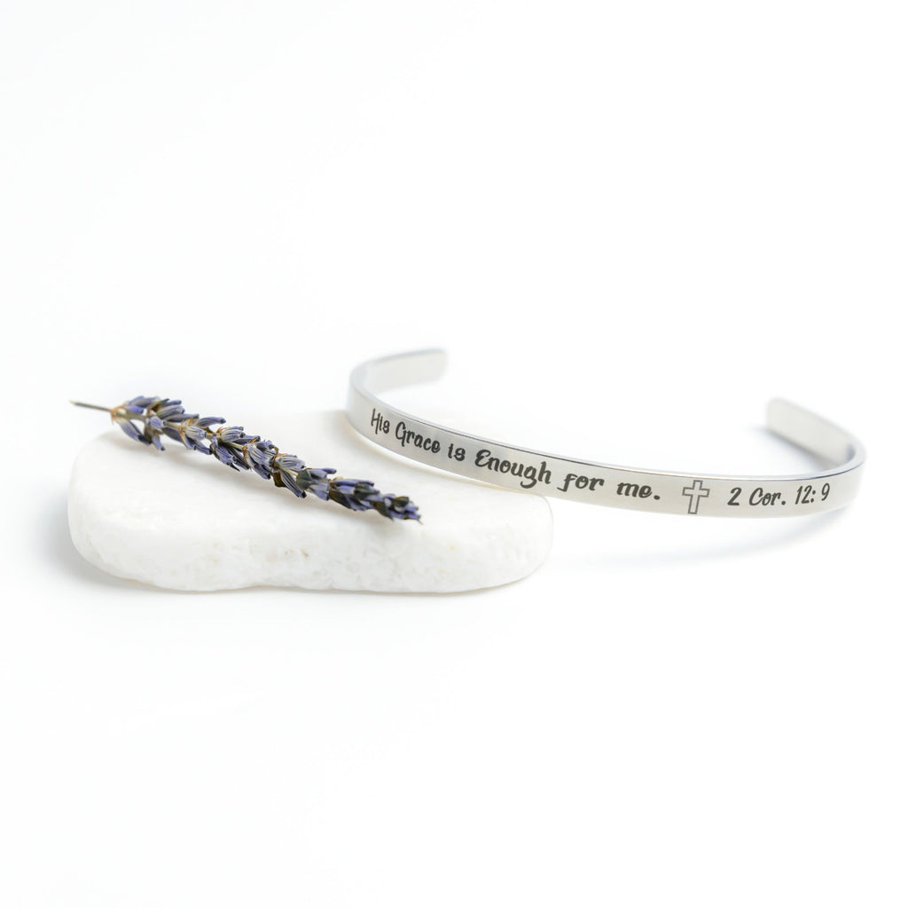 His Grace is Enough for me, Christian bracelet - Stainless steel with 18K Gold, Rose Gold, or Silver plating