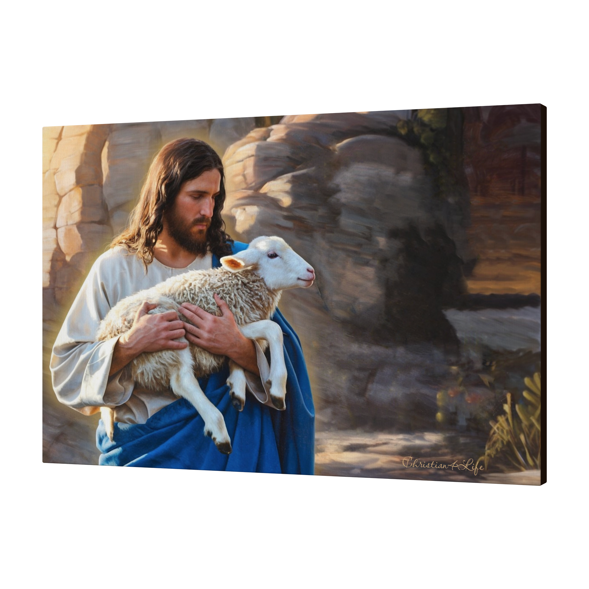 Shepherd holding sheep - Beautiful Gallery Wrapped Christian Wall Art Canvas