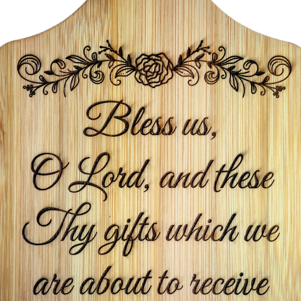 Grace Before Meals, Bless Us O Lord, Decorative Bamboo Cutting Board, 11" x 5" x 0.39" | Engraved in the USA | Catholic Living