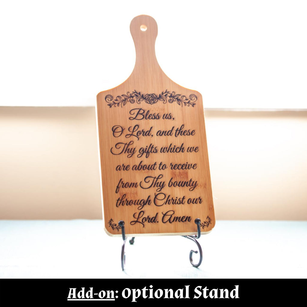 Grace Before Meals, Bless Us O Lord, Decorative Bamboo Cutting Board, 11" x 5" x 0.39" | Engraved in the USA | Catholic Living