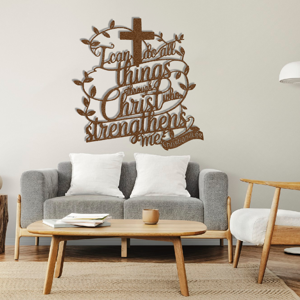 "I can do all things through Christ who strengthens me" Christian die-cut metal sign, Christian Metal Sign, Christian Metal Wall Art